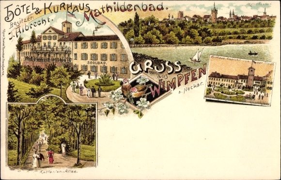 Chromo-Litho Bad Wimpfen am Neckar District of Heilbronn, Hotel Kurhaus Mathildenbad, owner J. Albrecht