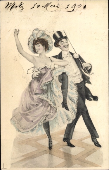Chromo-Litho dancing couple, woman with black stockings