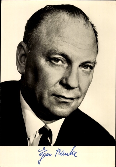 Postcard Egon Franke, Federal Minister for Intra-German Relations, SPD, portrait, autograph