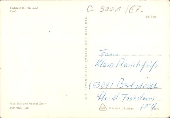 Postcard Berlstedt Weimar District, AWG