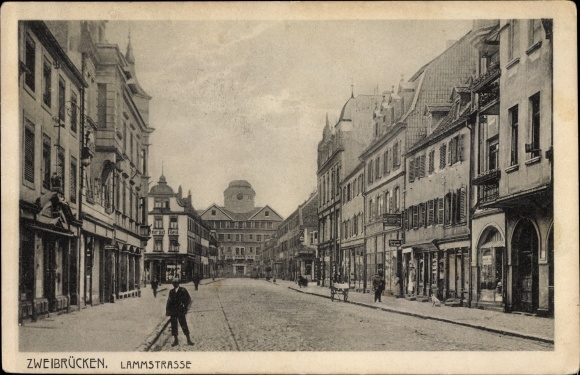 Postcard Zweibrücken in Rhineland-Palatinate, view of Lammstrasse, shops