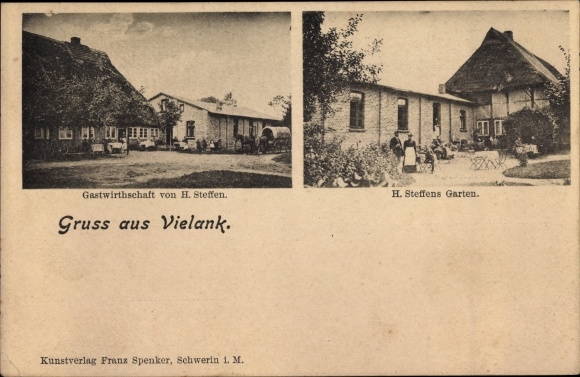 Postcard Vielank in Mecklenburg, inn by H. Steffen, garden