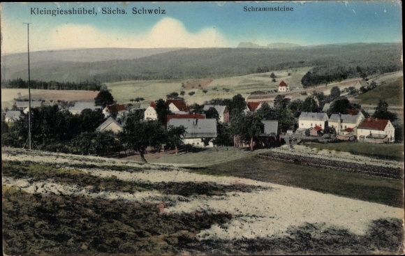 Ansichtkaart Kleingiesshübel Reinhardtsdorf Schöna in Saksen, Schrammsteine, panorama van de plaats