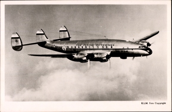 Postcard Dutch passenger aircraft, Lockheed Constellation LC 49, LC 749, Flying Dutchman, KLM