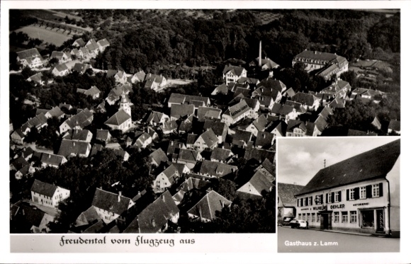 Postcard Freudental in Württemberg, aerial photograph, Gasthof zum Lamm