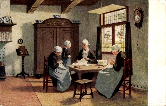 Artist Postcard Artz, Constant, In the Dutch Orphanage, Women Sewing