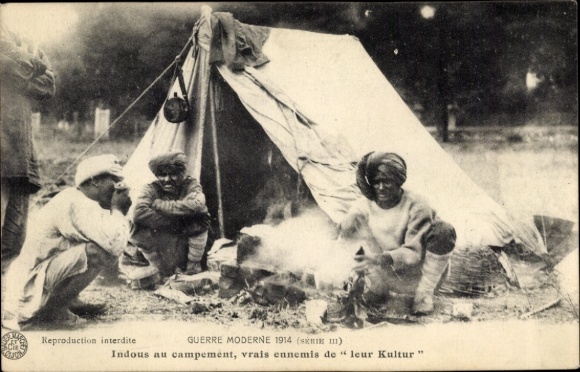 CPA Guerre Moderne 1914, Indous au campement, kultura vrais ennemis de leur
