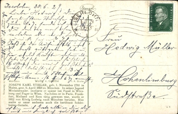 Artist Postcard Stieler, JK, poet and writer Johann Wolfgang von Goethe, portrait