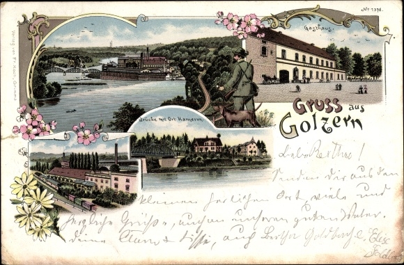 Litho Golzern Nerchau Grimma in Sachsen, Gasthaus, Brücke, Kamerun, Panorama