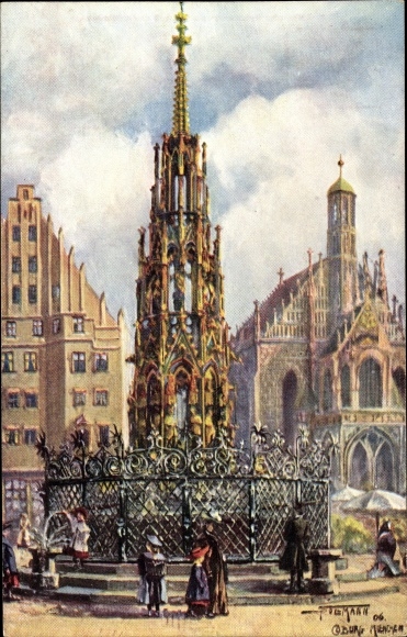 Artist PC Sollmann, Nuremberg in Middle Franconia Bavaria, beautiful fountain