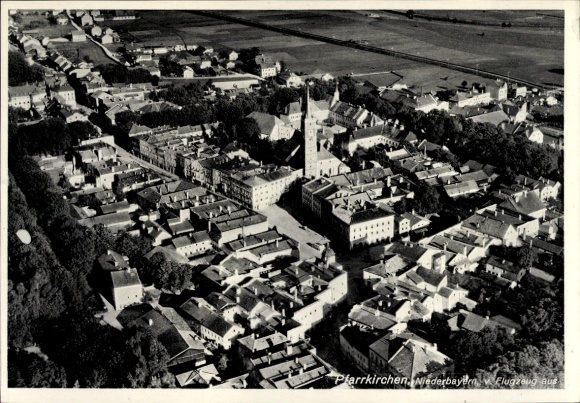 Postcard Pfarrkirchen in Lower Bavaria, aerial photograph, Lower Bavaria, generous city view