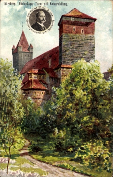 Künstler Ak Nürnberg in Mittelfranken, fünfeckiger Turm mit Kaiserstallung
