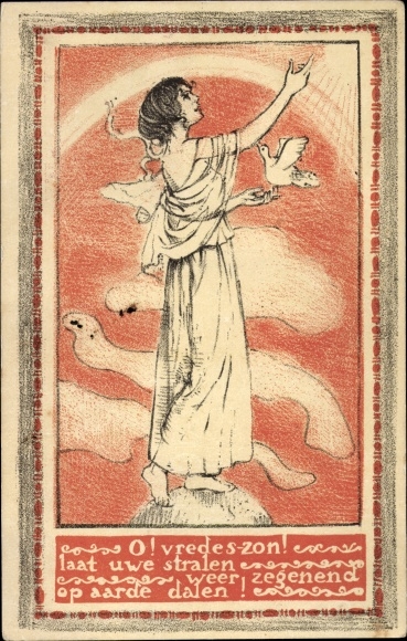 Passepartout PC Happy New Year, young woman with dove, Vredes zon laat uwe stralen...