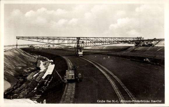 Postcard Bückgen Großräschen in Lower Lusatia, Ilse mine, overburden conveyor bridge Ilse Ost, opencast mine