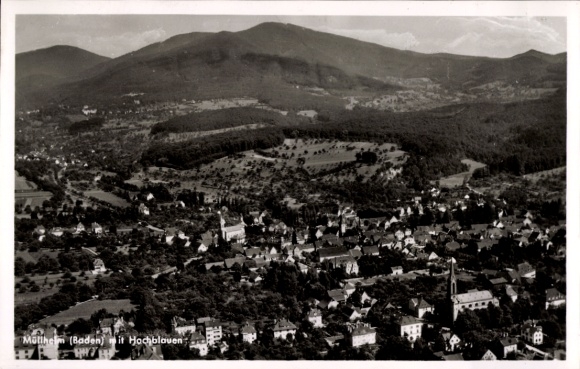 Postcard Müllheim in Baden Markgräflerland, aerial photograph, Hochblauen