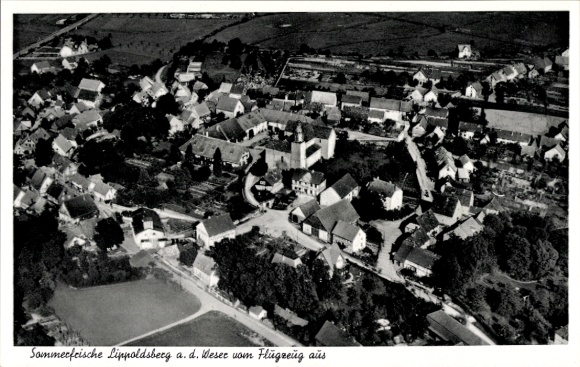 KP Lippoldsberg Wahlsburg Weserbergland, widok z lotu ptaka, domy, zielony krajobraz,