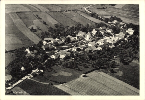 Postcard Natterholz Daiting Monheim in Swabia, aerial photograph