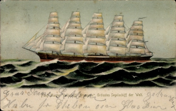 Ak Segelschiff, Fünfmast-Vollschiff Preußen