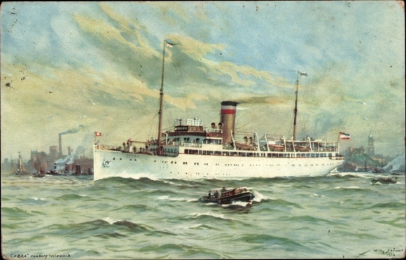 Artist PC Stöwer, Willy, HAPAG steamer Cobra, seaside resort service