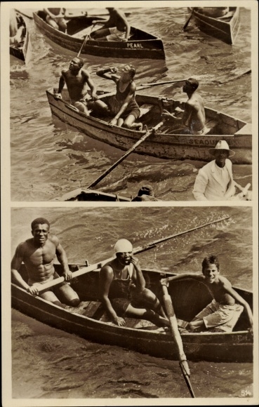 Postcard West Indies, divers, rowing boats, natives diving