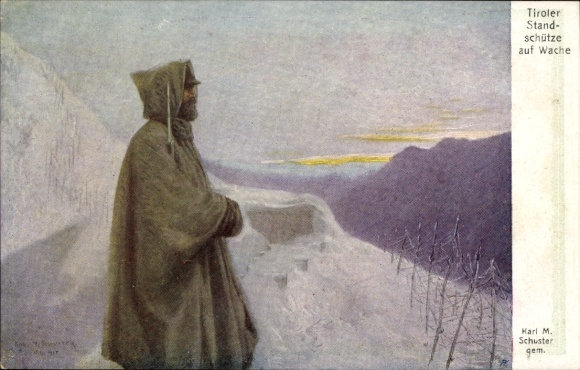 Künstler Ak Karl M. Schuster, Luftbeobachterposten in einer Festung Südtirols, kuk Armee, 1. WK