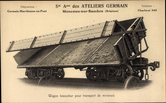 Postcard Monceau sur Sambre Charleroi Wallonien Hennegau, Dump wagon, Ateliers Germain