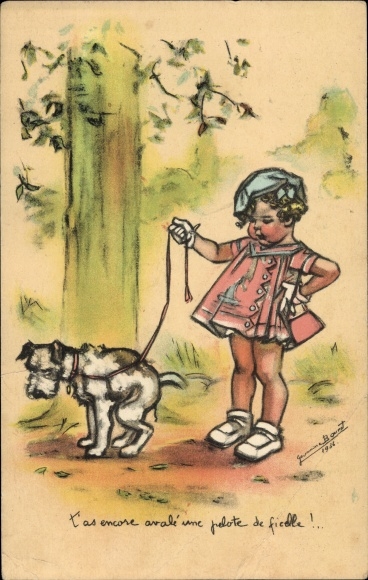 Artist PC Bouret, Germaine, girl walks the dog