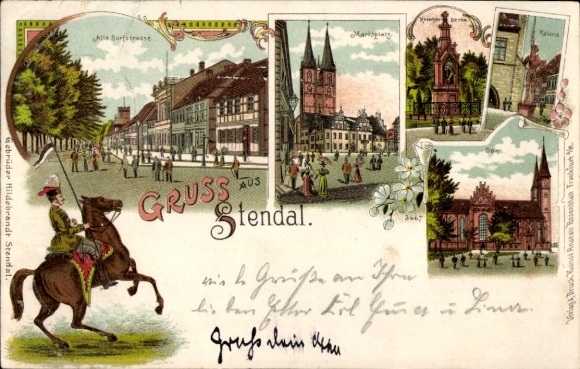 Postcard Stendal in the Altmark, market square, cathedral, old village street