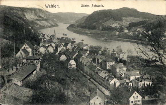 Ak Wehlen an der Elbe Sachsen, Blick auf den Ort mit Umgebung