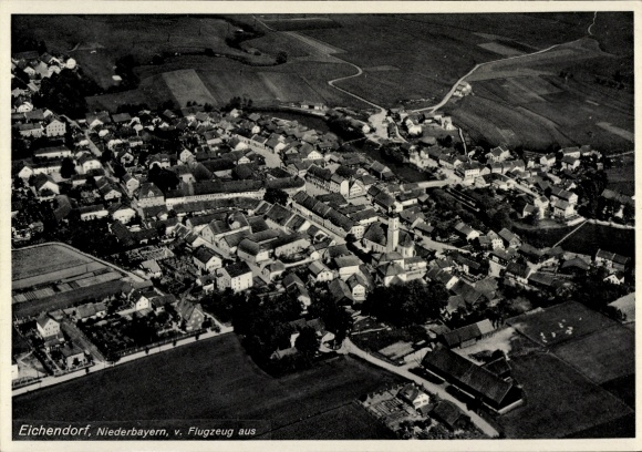 Postcard Eichendorf in Lower Bavaria, aerial view of Niederaubayern, residential buildings, fields