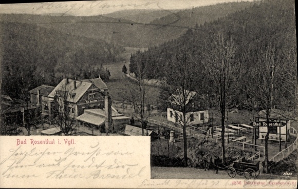 Ak Bad Schweizermühle Rosenthal Bielatal in Saksen, panorama van het gebouw, landschap,