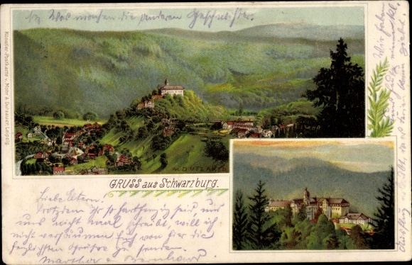 Kunstenaarskaart Dutzauer, M., Schwarzburg in Thüringen, kasteel