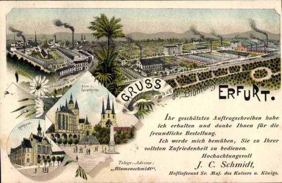 Chromo-Litho Erfurt in Thuringia, Cathedral, Severikirche, Nursery JC Schmidt, Blumenschmidt