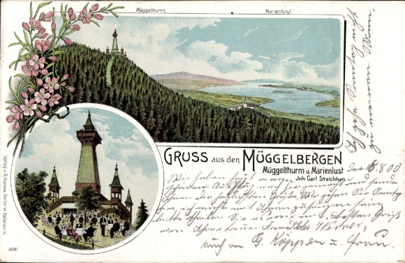 Chromo-Litho Berlin Köpenick, Müggelsee, Müggelberge, Müggelturm, Marienlust