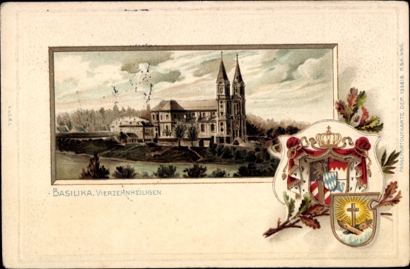 Embossed Coat of Arms Chromo-Litho Bad Staffelstein am Main Upper Franconia, Basilica of the Fourteen Holy Helpers