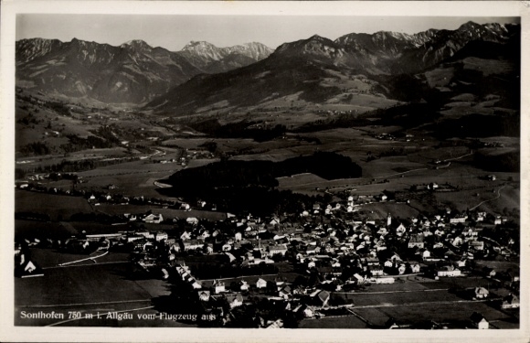 Postcard Sonthofen in the Oberallgäu Swabia, Sonthofen 750 m, Allgäu from the plane, mountains, houses, landscape