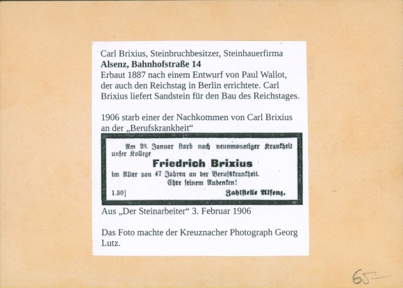 Photo Alsenz in der Pfalz, Villa Bahnhofstraße 14, stone carving Carl Brixius