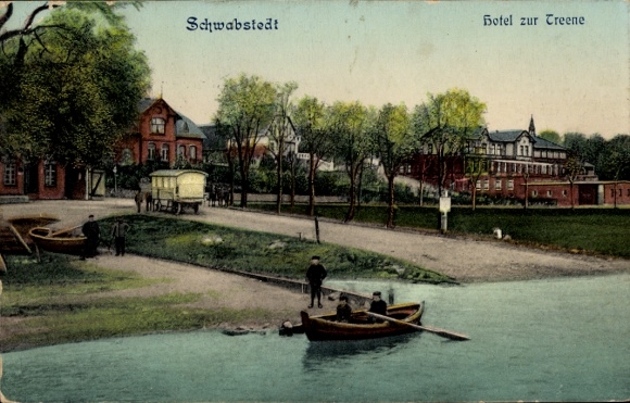 Ak Schwabstedt an der Treene Noord-Friesland, Hotel zur Treene, roeiboot