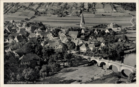 Postcard Untermünkheim am Kocher Baden Württemberg, aerial photograph