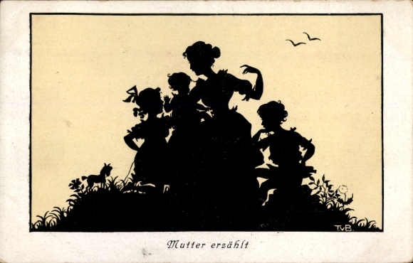 Paper cutting Postcard v. Baumgarten, Tilly, mother tells, shadow pictures