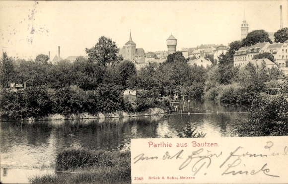 Ak Bautzen in Oberlausitz, gedeeltelijk zicht, torens