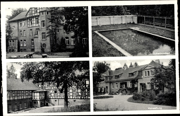 Postcard Tiefenbrunn Rosdorf Lower Saxony, state sanatorium Rasemühle, villa, swimming pool, administration