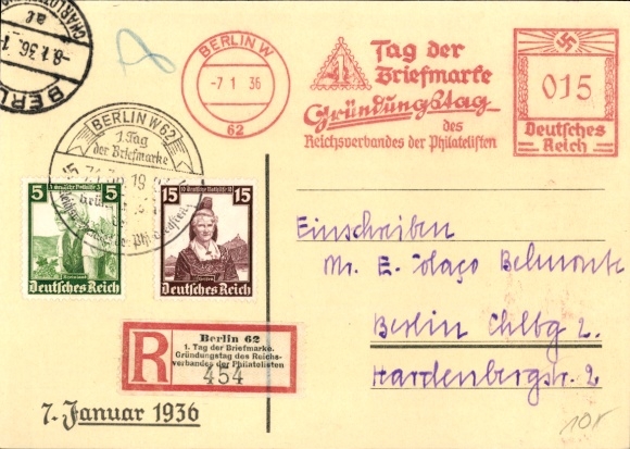 Postal stationery stamps Postcard 1. Day of the postage stamp, founding day of the Reich Association of Philatelists