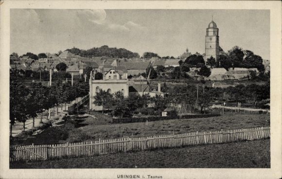 Postcard Usingen im Taunus, partial view, tower