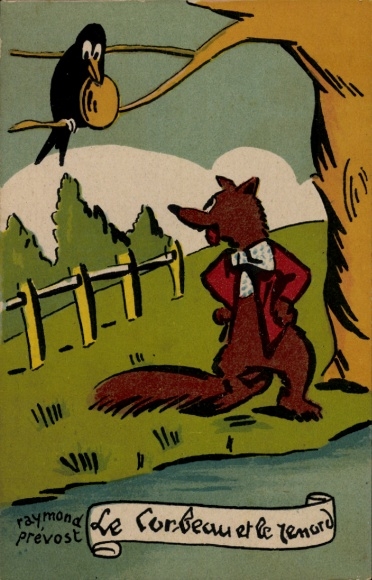 Artist Postcard Prevost, R., Of the Fox and the Raven