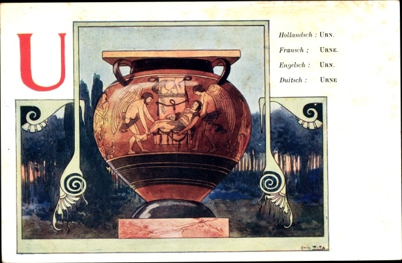 Letters artist PC Titz, Louis, U, urn, painted clay vessel