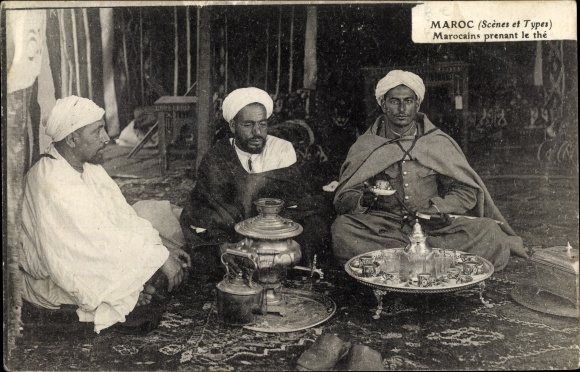 Postcard Marokko, Moroccans having tea