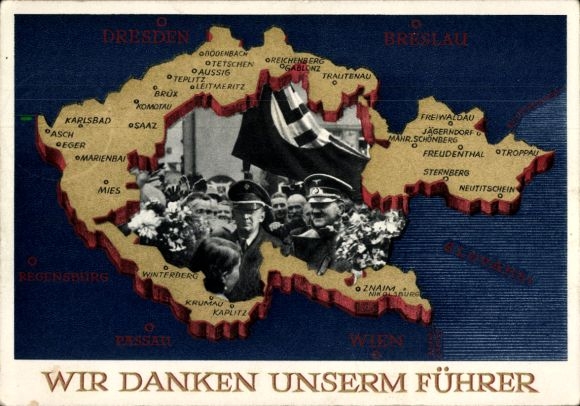 Postal stationery Postcard We thank our Führer, Sudetenland, Bohemia, Moravia, Hitler