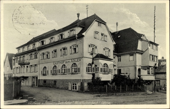Ak Waldkatzenbach Waldbrunn im Necker Odenwald Kreis, Gasthaus und Pension Zum Adler