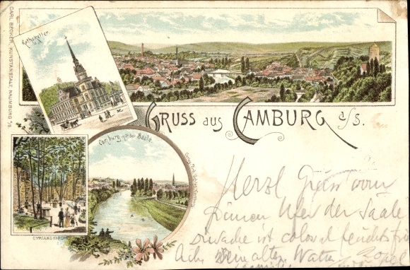 Litho Dornburg Camburg in Thüringen, Saale, stadhuis, Ratskeller, panorama